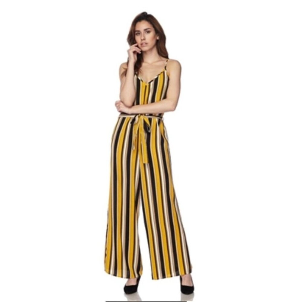 Ripley & James NWT Yellow & Black Striped romper Jumpsuit Size XL long pants